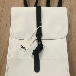 Rains White and Black Waterproof Backpack UNISEX